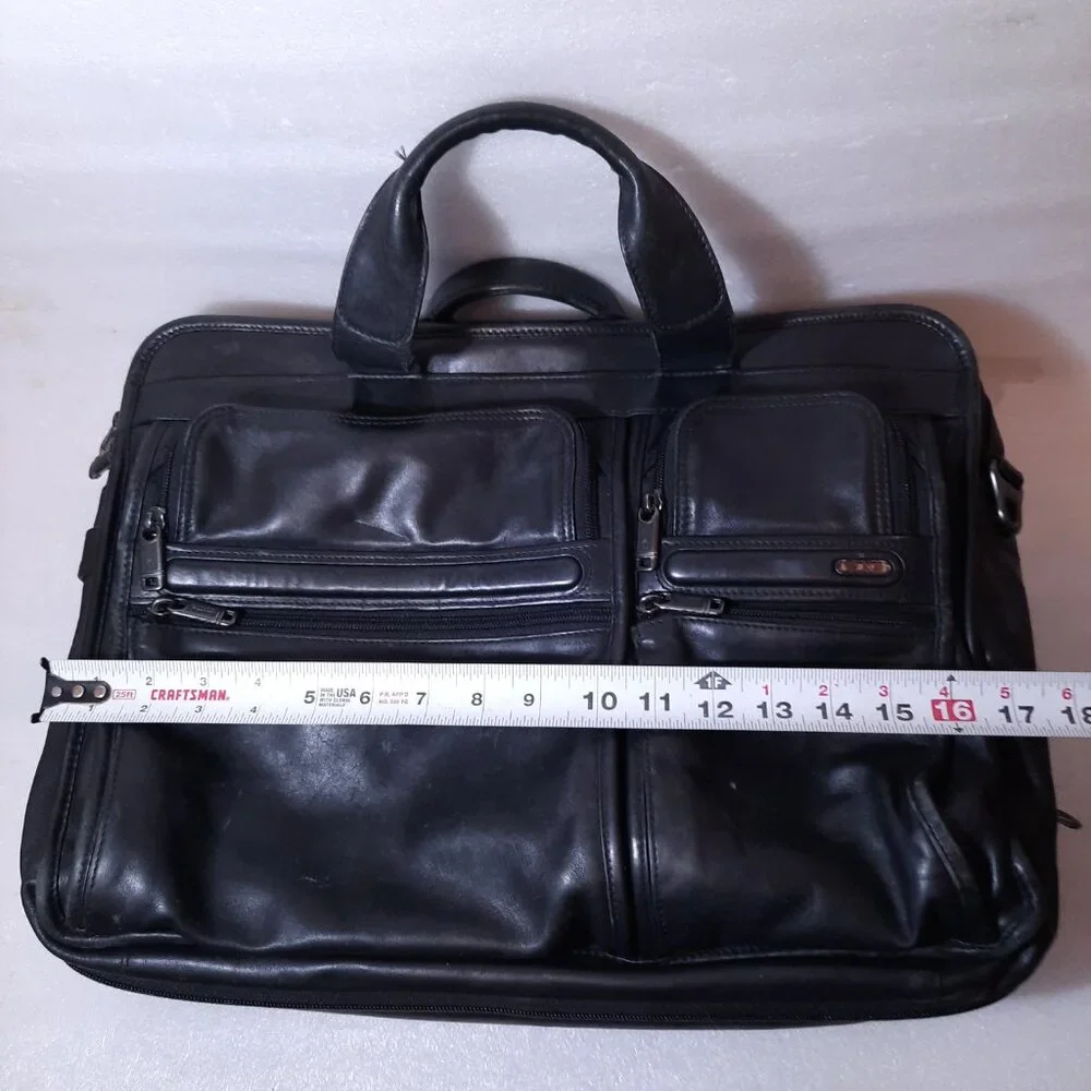 Tumi Alpha 2 Laptop Briefcase bag Black Napa Leather 96160D4 Computer distressed